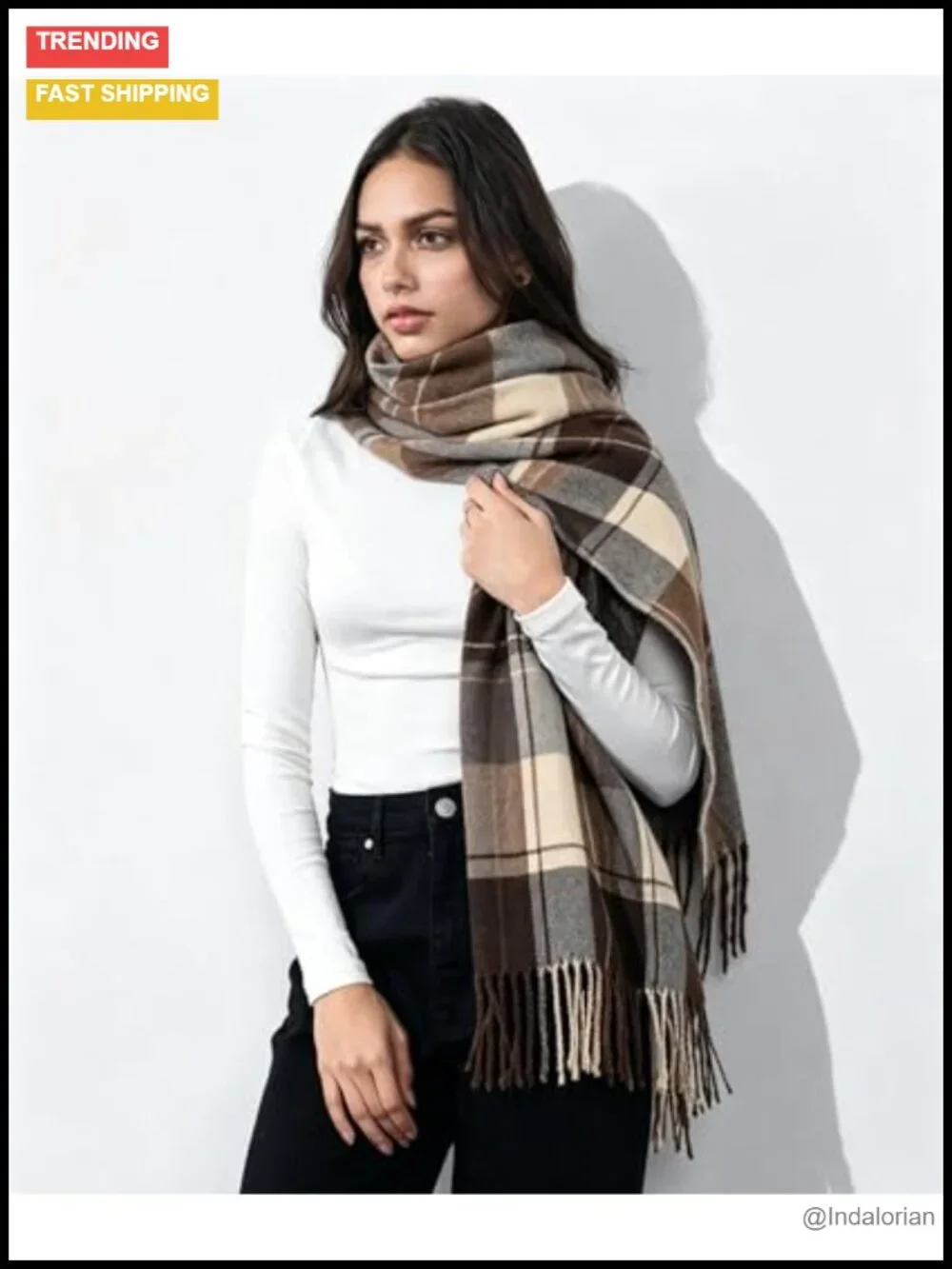 Oversized Plaid Scarf Shawl Wrap Warm Winter Blanket